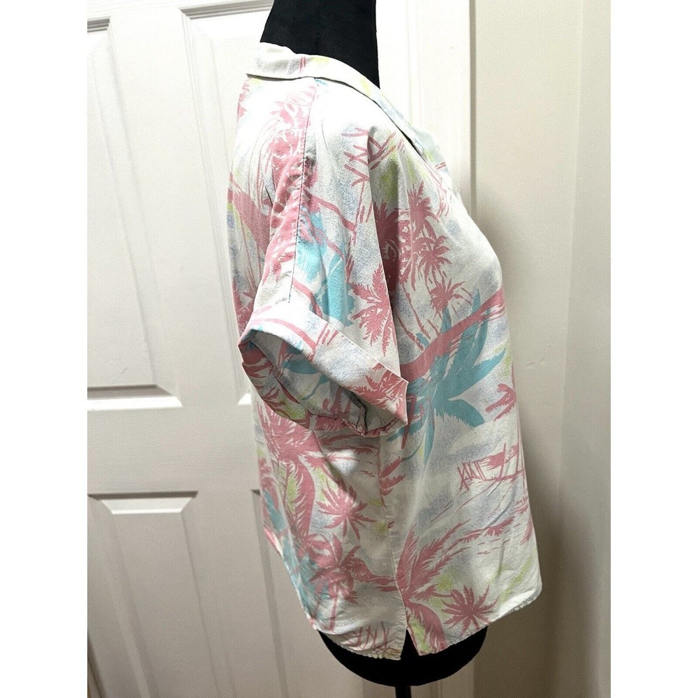 VTG Topson Downs 80s Pink Blue Button Down Short Sleeve Blouse L Miami Vice - Picture 5 of 11